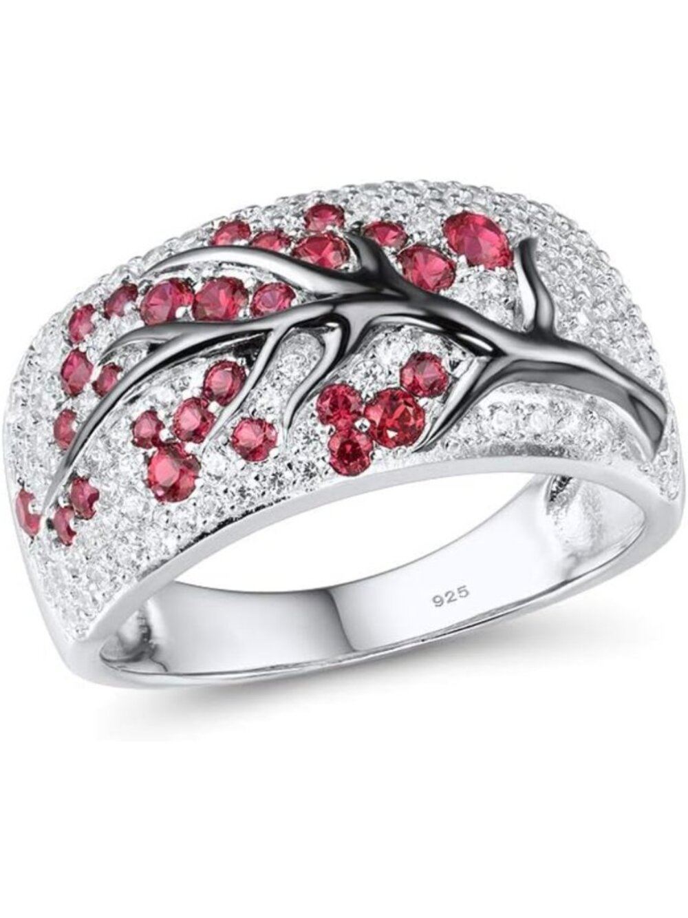 Sterling Silver Cherry Blossom Ring with Cubic Zirconia - Women's